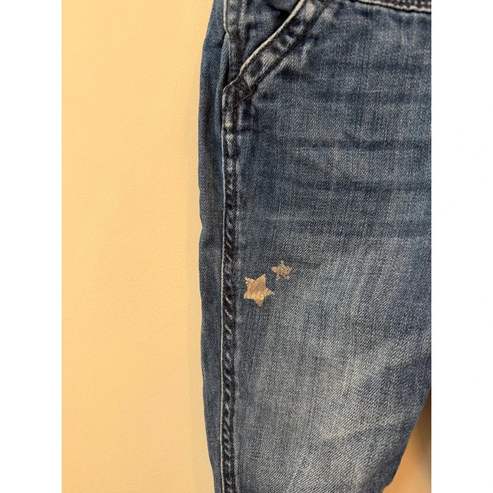 OshKosh Bgosh Kids Blue Denim Star Overalls Buffalo Plaid Cuffs 2T
